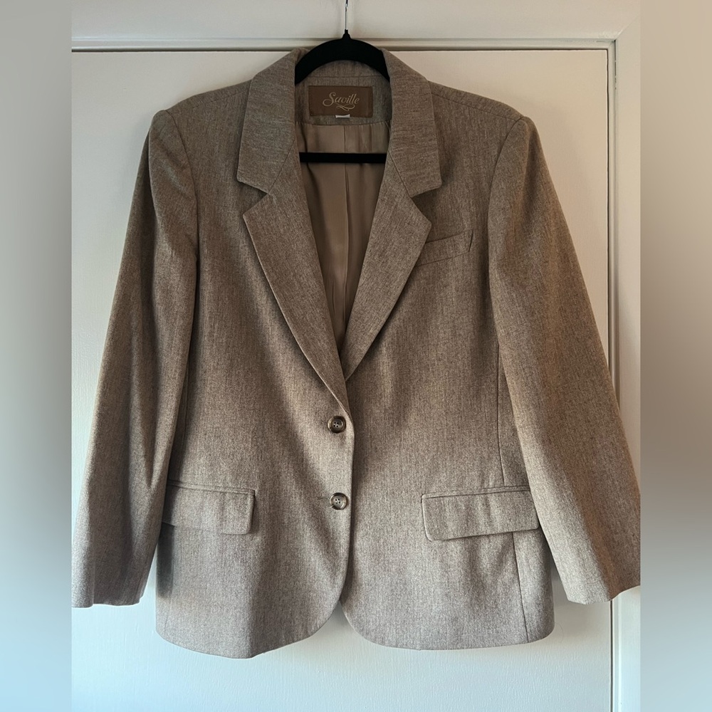 Vintage Saville Women’s Wool Blend Blazer Jacket Single Breasted Cream Tan Sz 14